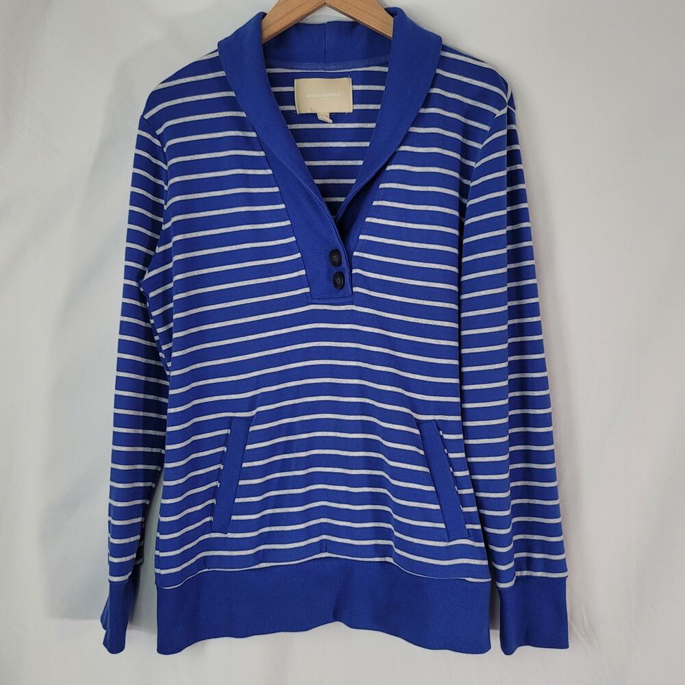Banana Republic Sweatshirt Large Blue Women's striped top with pockets